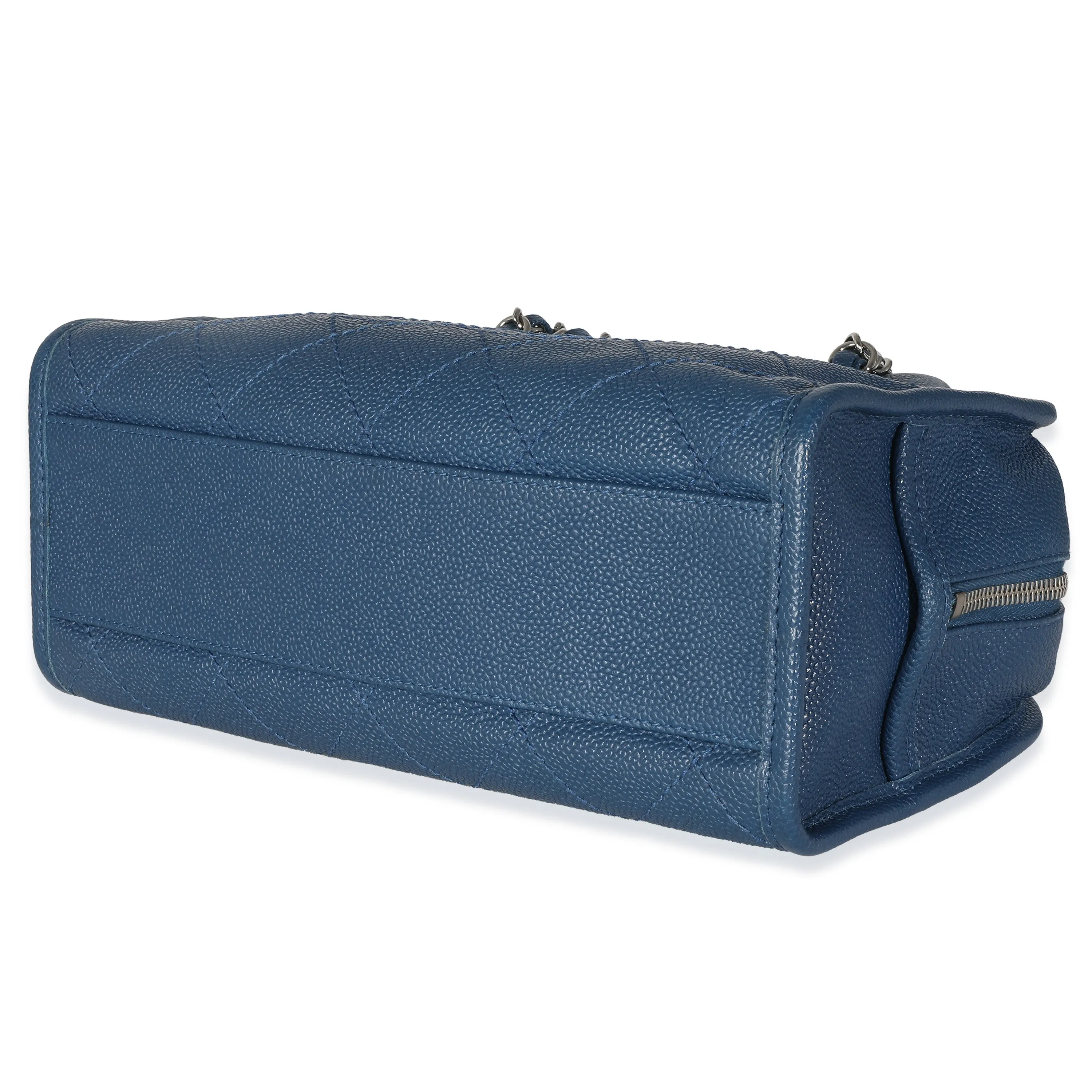 Blue Quilted Caviar Deauville Bowling Handbag