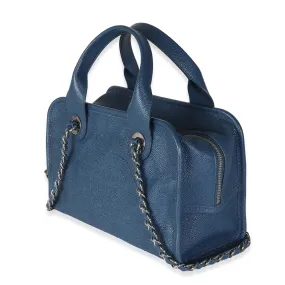 Blue Quilted Caviar Deauville Bowling Handbag