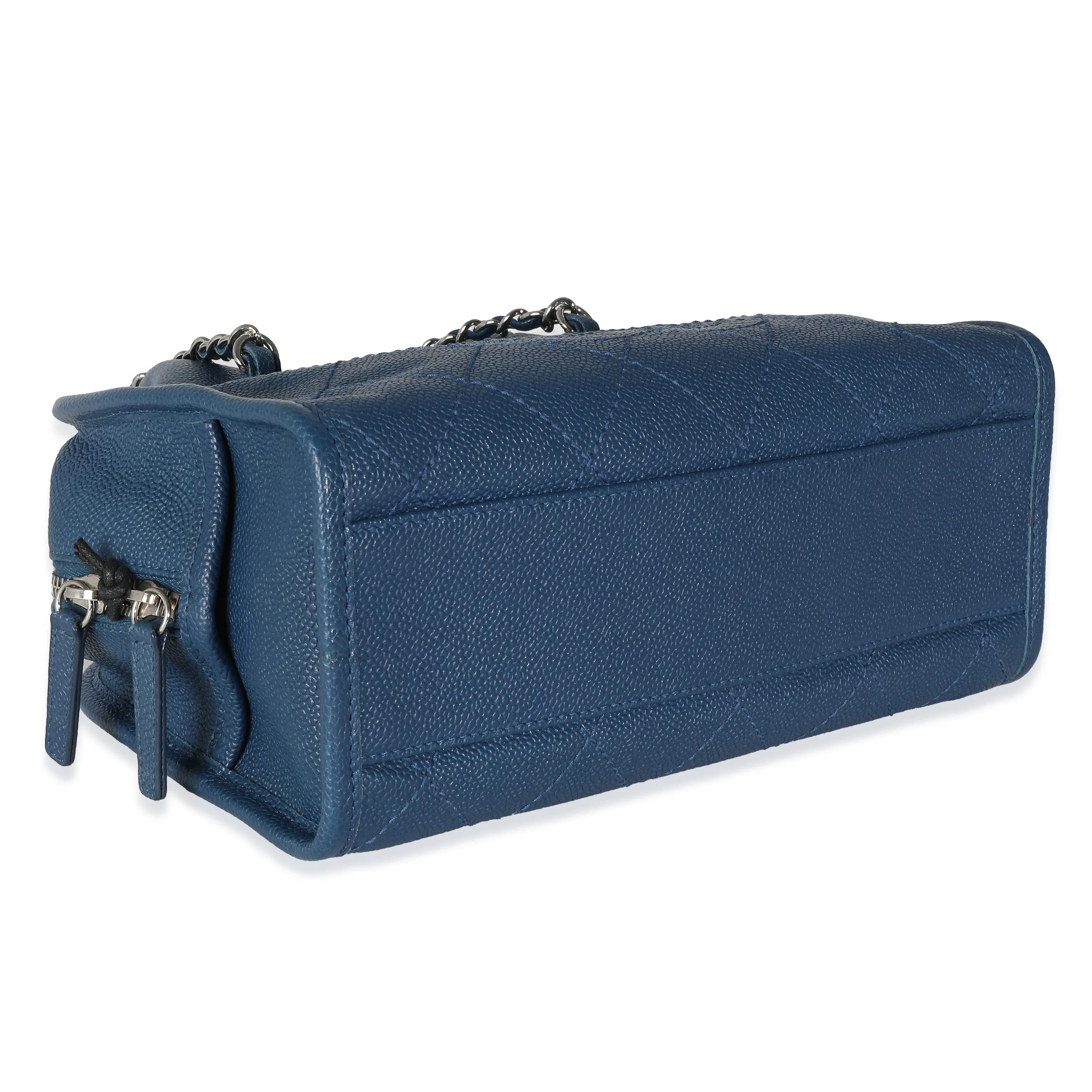 Blue Quilted Caviar Deauville Bowling Handbag