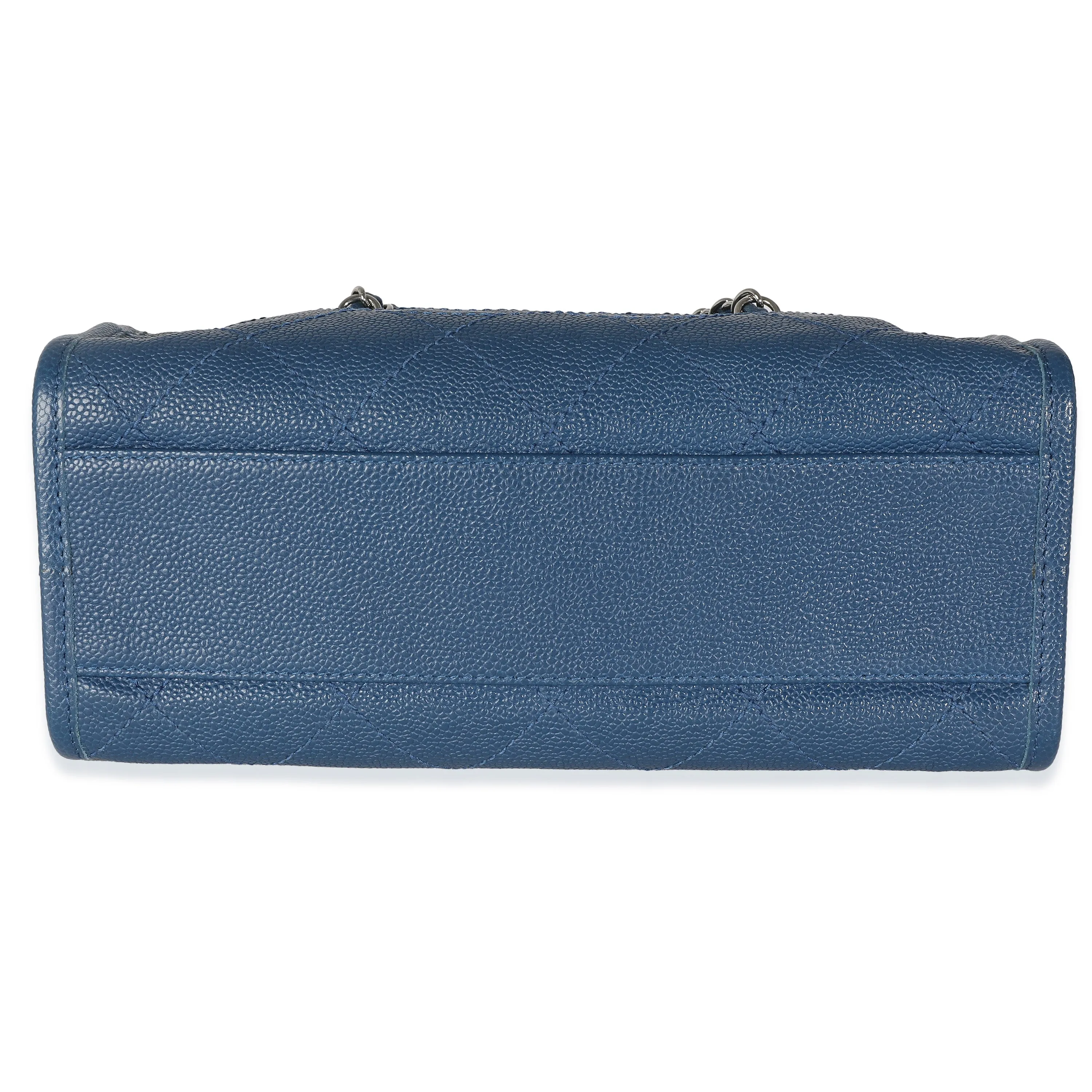 Blue Quilted Caviar Deauville Bowling Handbag