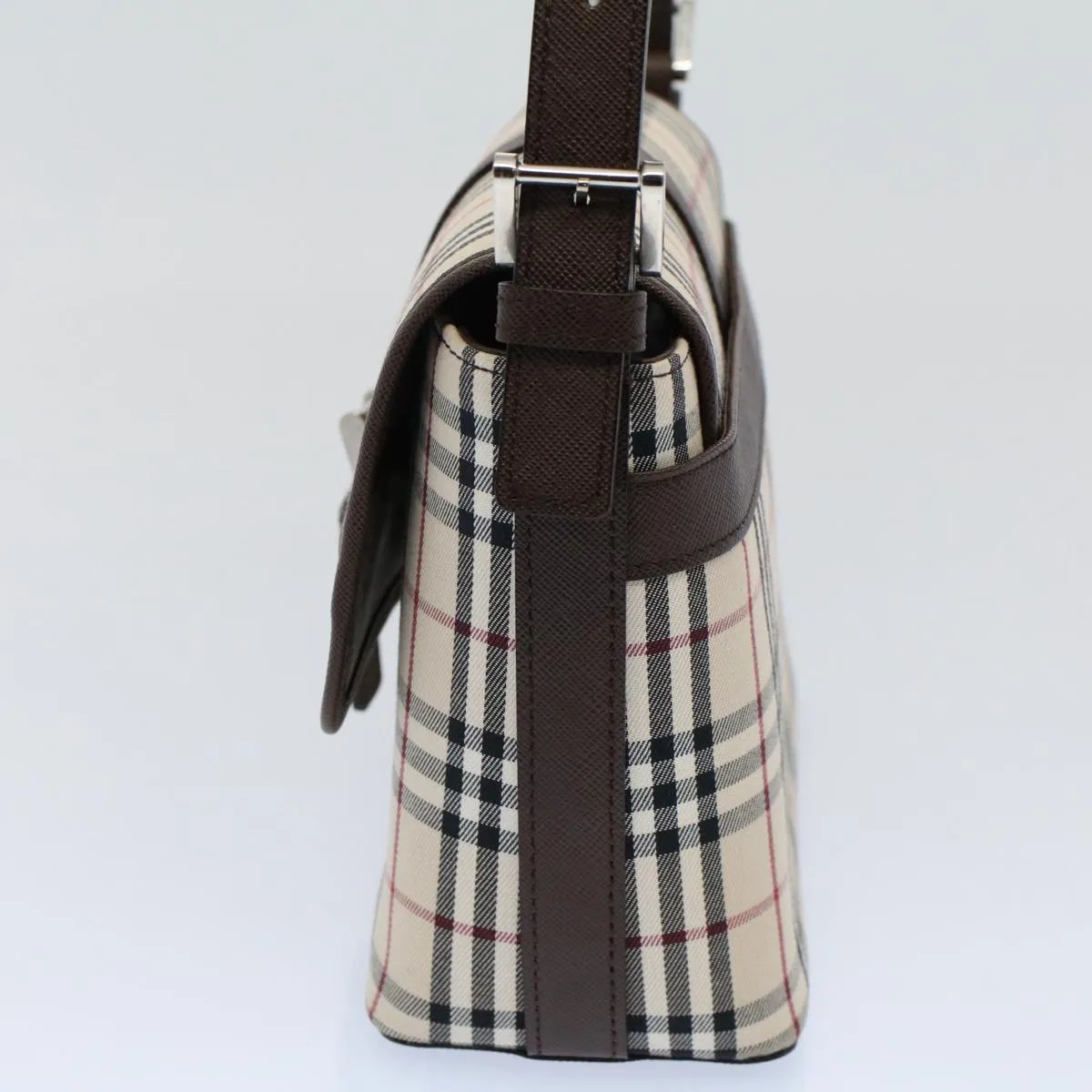 BURBERRY Nova Check Shoulder Bag Nylon Canvas Beige Auth am5185