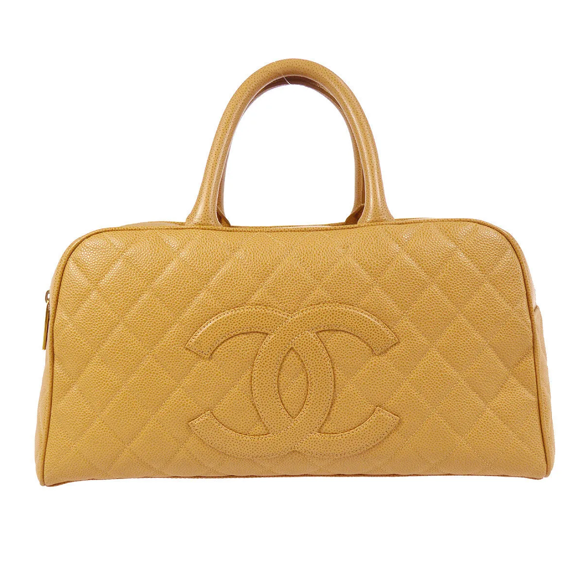 CHANEL 2000-2001 Bowling Bag 37 Beige Caviar 97428