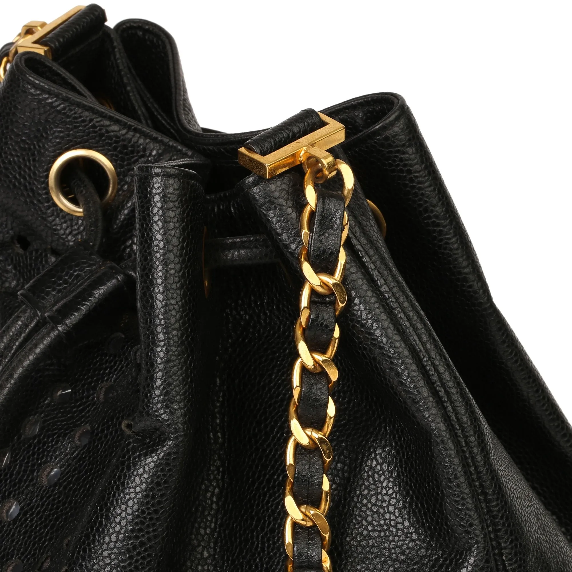 Chanel Black CC Perforated Caviar Leather Vintage Timeless Bucket Bag