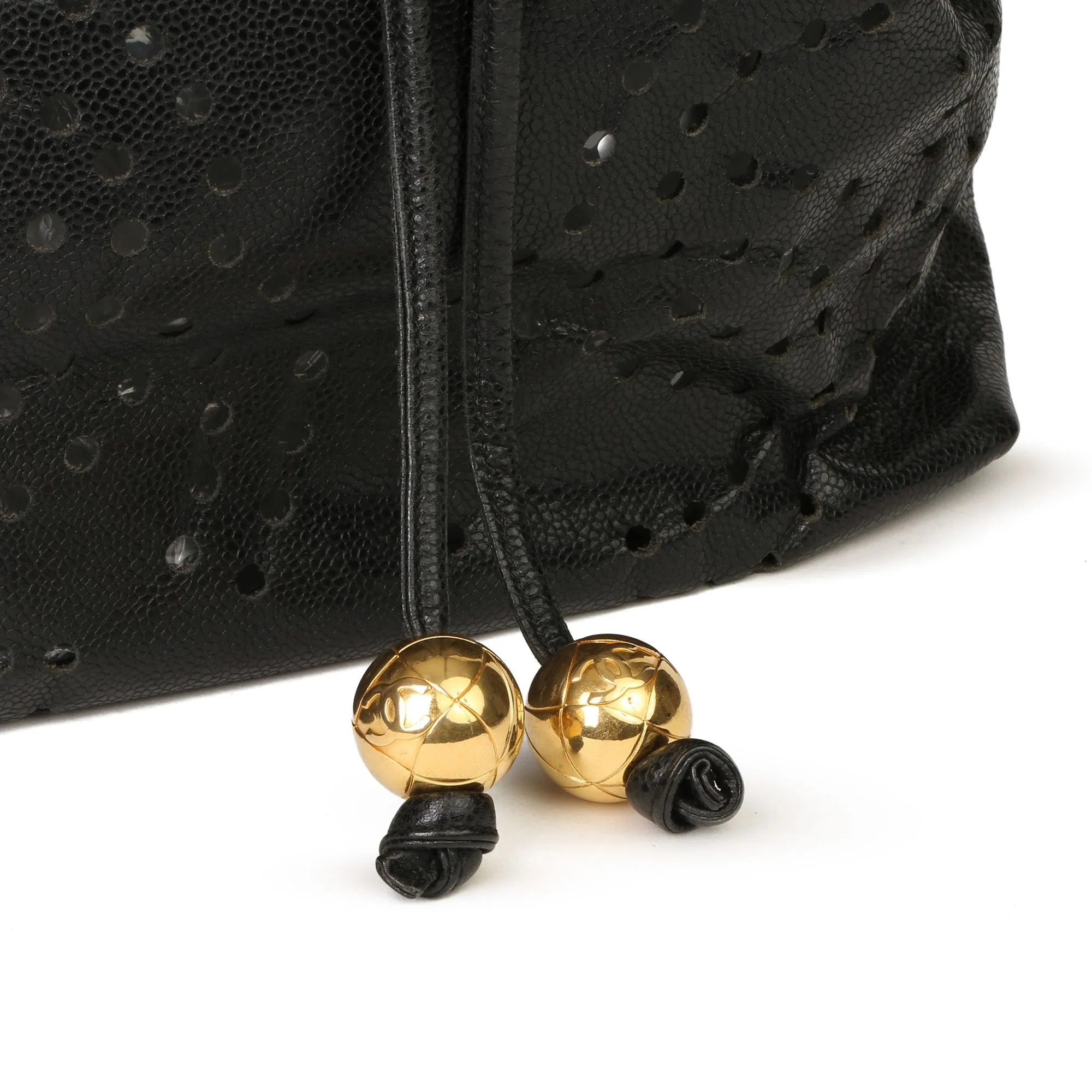 Chanel Black CC Perforated Caviar Leather Vintage Timeless Bucket Bag