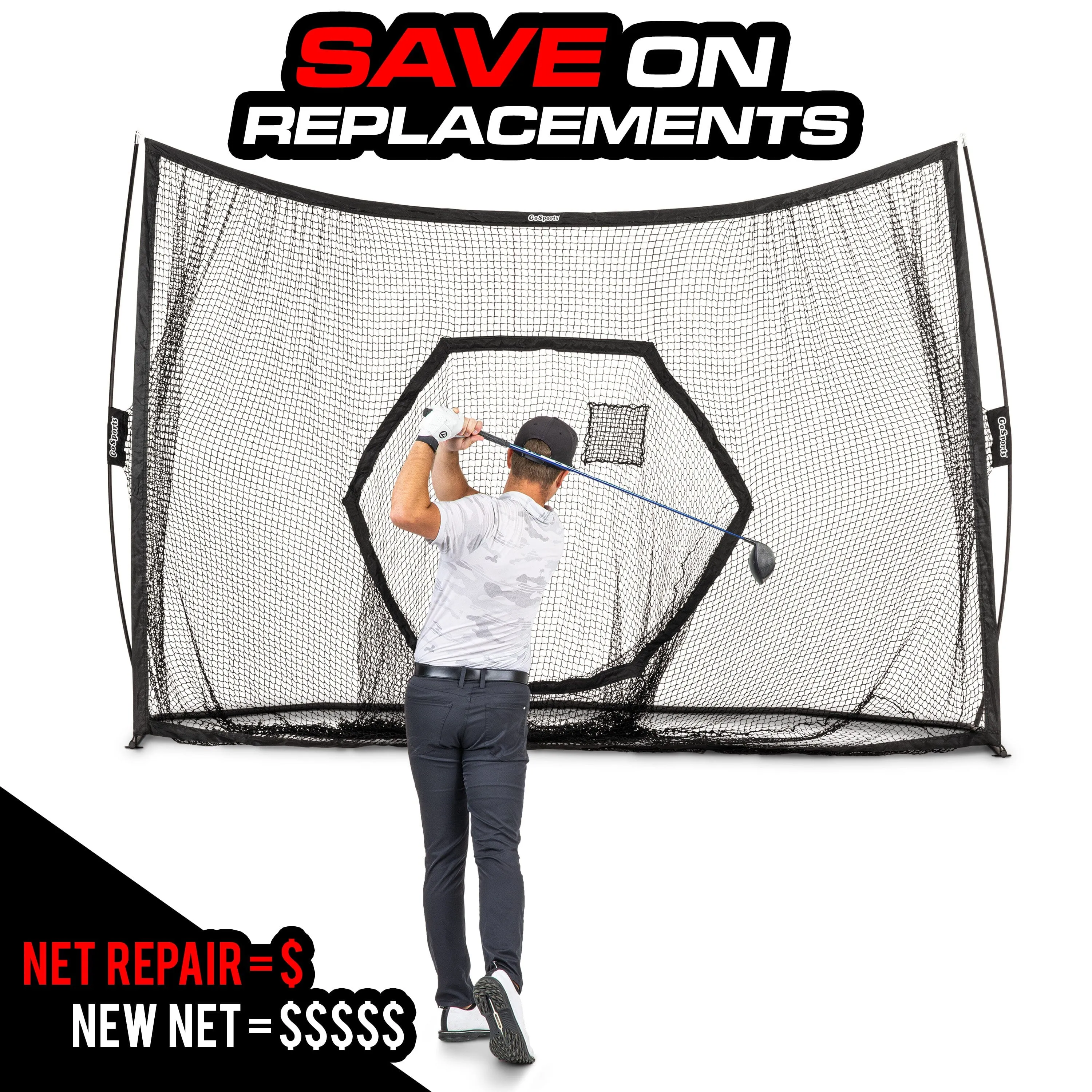 GoSports 3 Pack Universal Sports Net Repair Kits for Golf, Baseball, Soccer, and More - 8 x 8 Inch Sports Netting Patch Kits