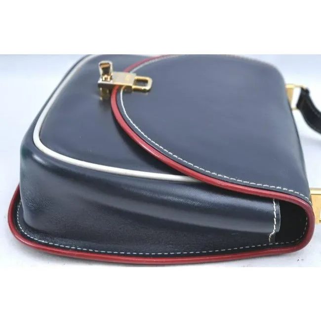Gucci Handle Bucket Bag Padlock Xl W Gold Navy W Redwhite Trim Leather Satchel