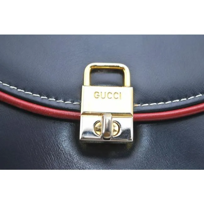Gucci Handle Bucket Bag Padlock Xl W Gold Navy W Redwhite Trim Leather Satchel