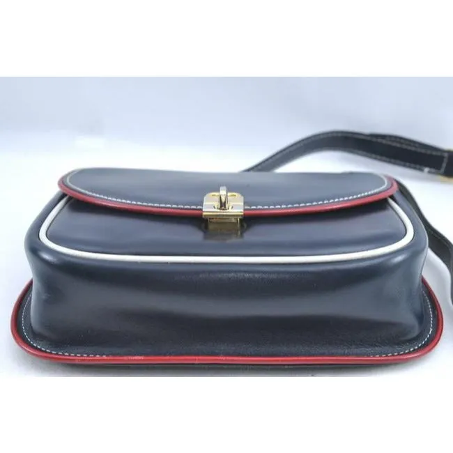 Gucci Handle Bucket Bag Padlock Xl W Gold Navy W Redwhite Trim Leather Satchel