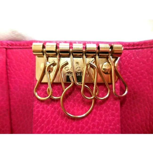Gucci Hot Pink Leather Key Holders And Wallet