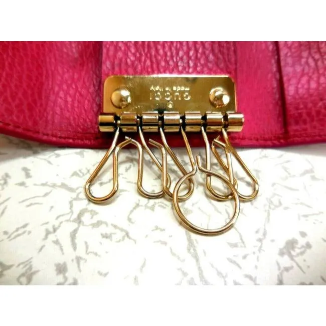 Gucci Hot Pink Leather Key Holders And Wallet