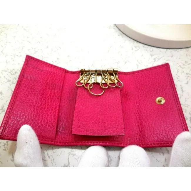 Gucci Hot Pink Leather Key Holders And Wallet