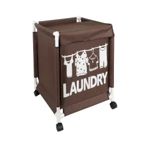 HOKIPO Oxford Fabric Laundry Basket Trolley With Wheels - 60x44x44 cm, Brown