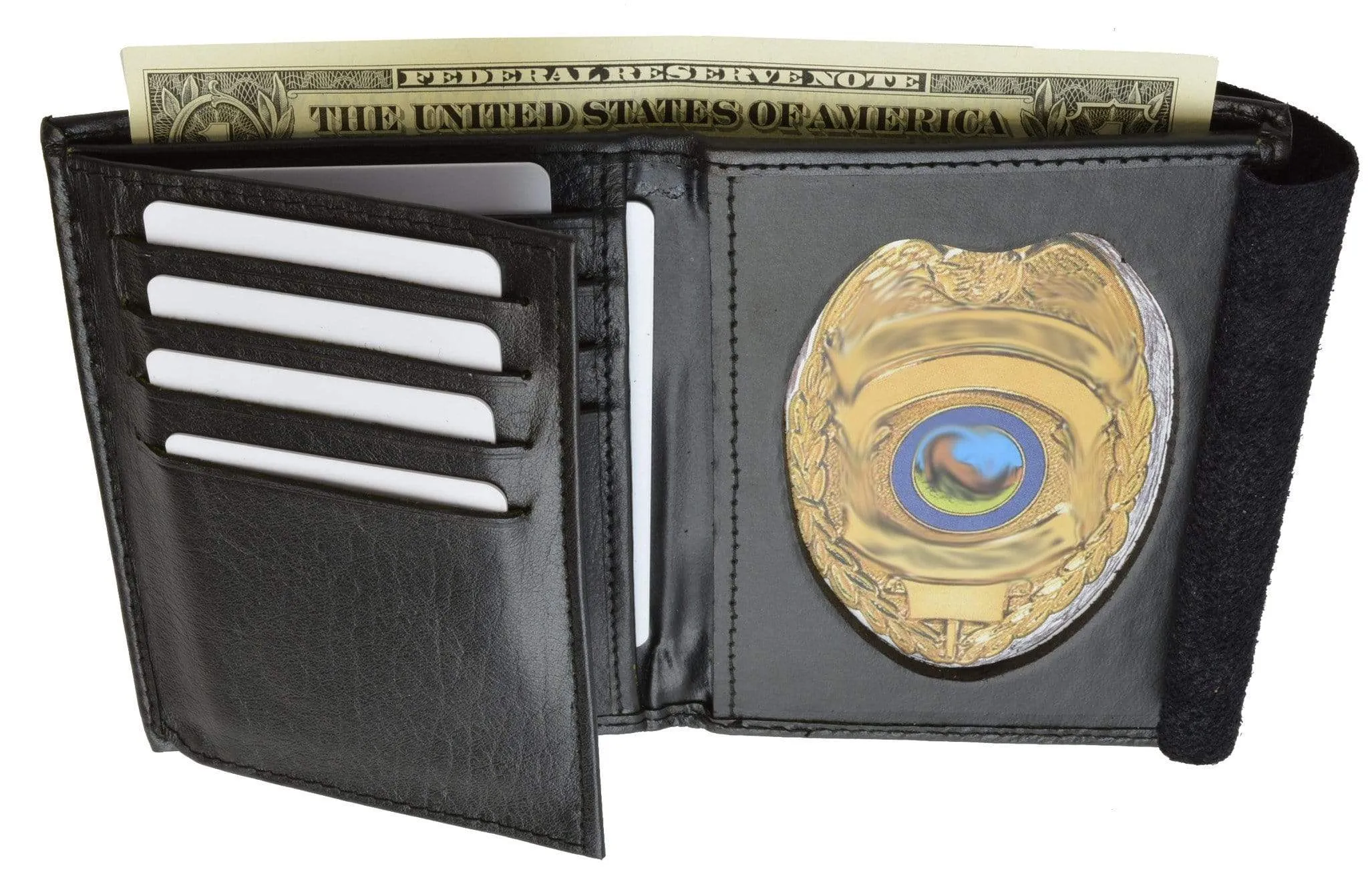 Leather Wallet Badge Holder With ID Black Case 2516 TA (C)