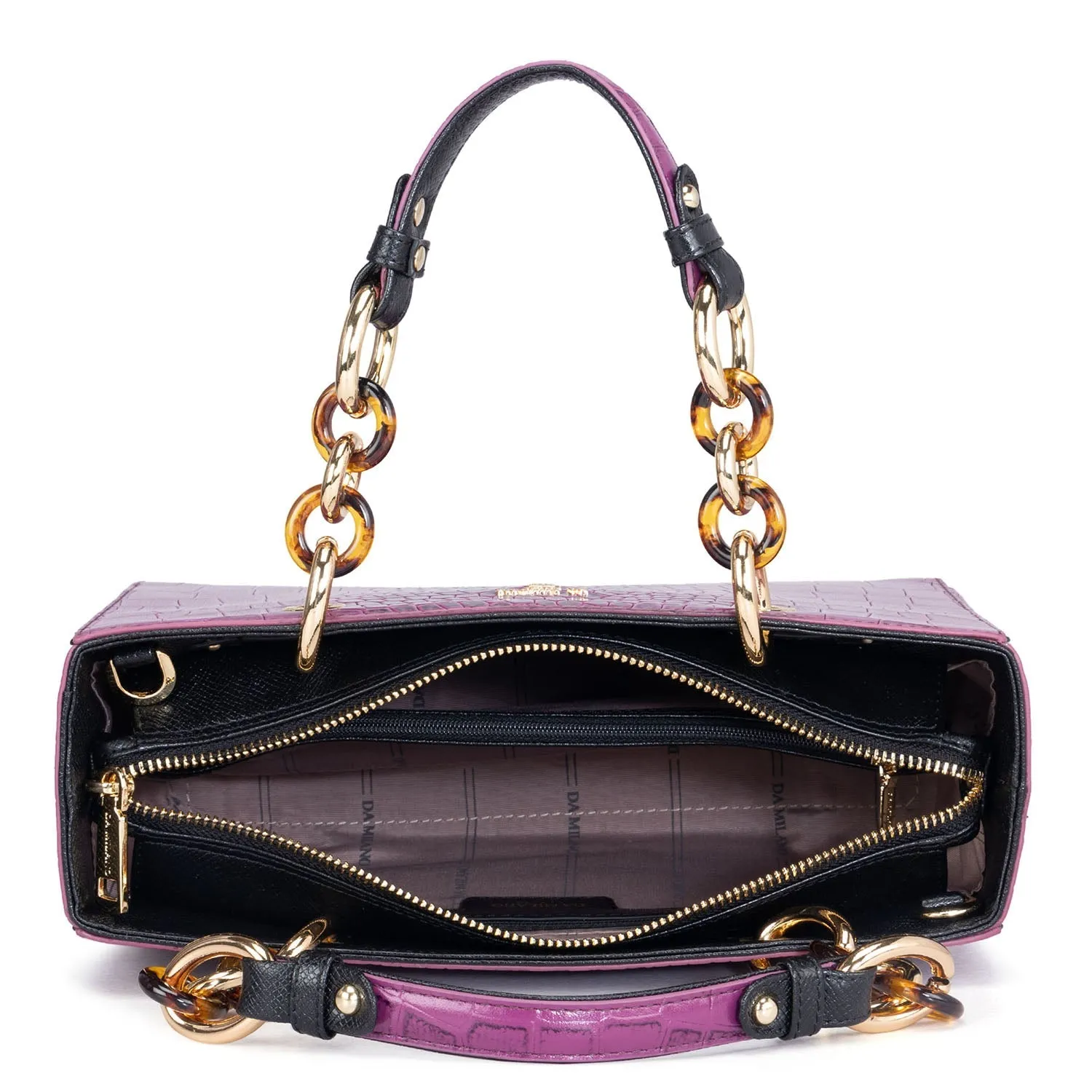 Small Croco Leather Satchel - Orchid