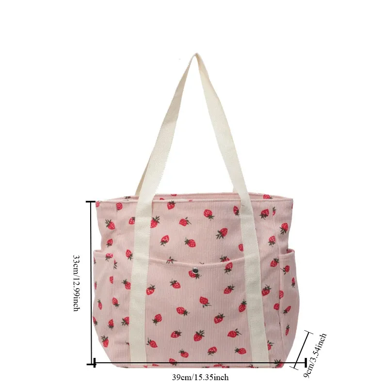 Uakiss Corduroy Tote Bag Minimalist Underarm Women's Large Capacity Casual Shoulder Bag Student Classroom Laptop Bag