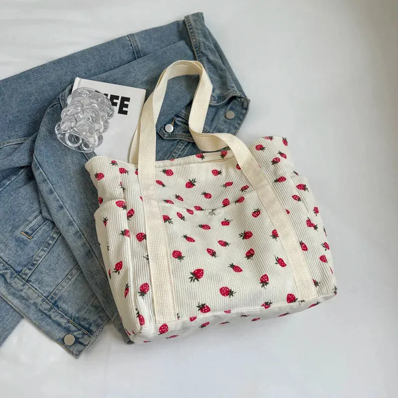 Uakiss Corduroy Tote Bag Minimalist Underarm Women's Large Capacity Casual Shoulder Bag Student Classroom Laptop Bag