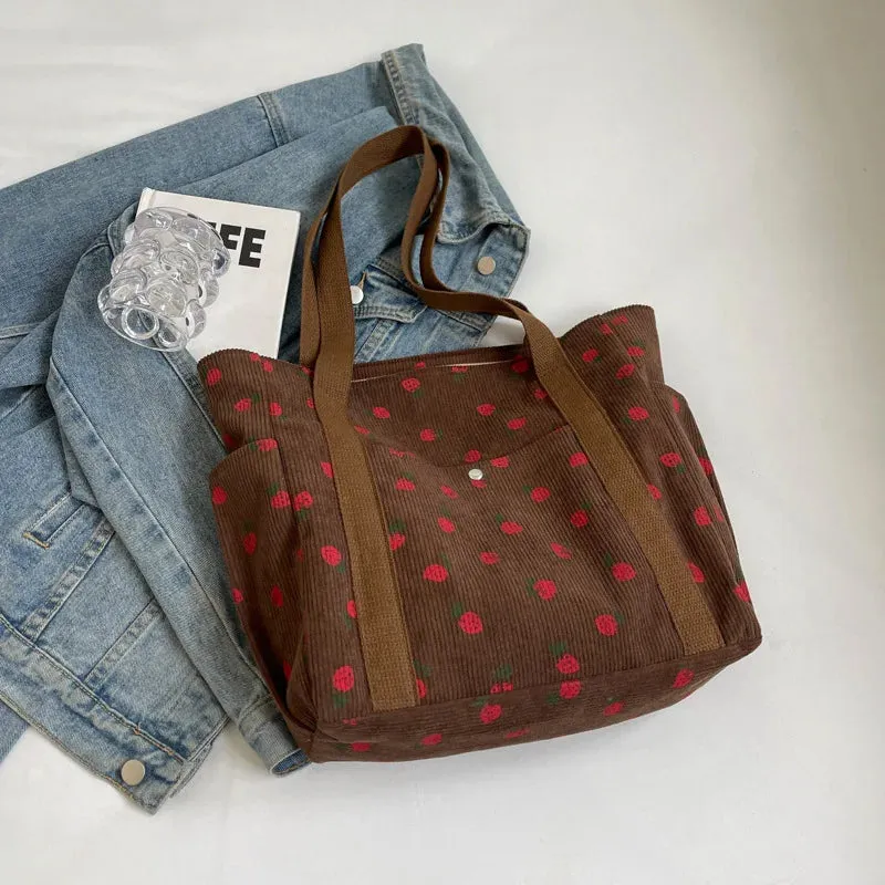 Uakiss Corduroy Tote Bag Minimalist Underarm Women's Large Capacity Casual Shoulder Bag Student Classroom Laptop Bag