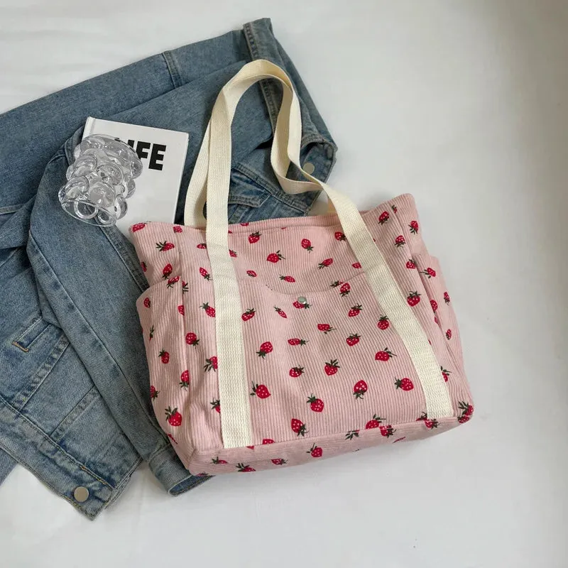 Uakiss Corduroy Tote Bag Minimalist Underarm Women's Large Capacity Casual Shoulder Bag Student Classroom Laptop Bag