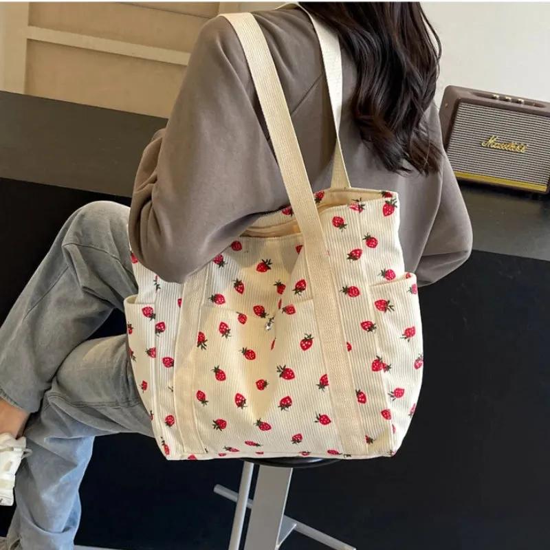 Uakiss Corduroy Tote Bag Minimalist Underarm Women's Large Capacity Casual Shoulder Bag Student Classroom Laptop Bag
