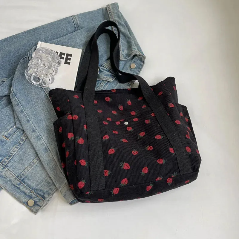 Uakiss Corduroy Tote Bag Minimalist Underarm Women's Large Capacity Casual Shoulder Bag Student Classroom Laptop Bag