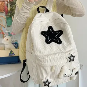 UAKISS  -  Cute Corduroy Backpacks Star Decoration School Bags For Teenage Girls 2024 New Designer Soft Cloth Satchels Korea Packages