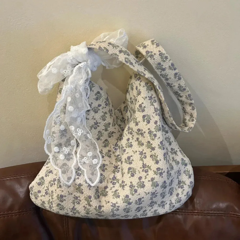 UAKISS  - Floral Shoulder Bag New Style Shopper Large Capacity Tote Bags with Silk Ribbon Women Bag Women