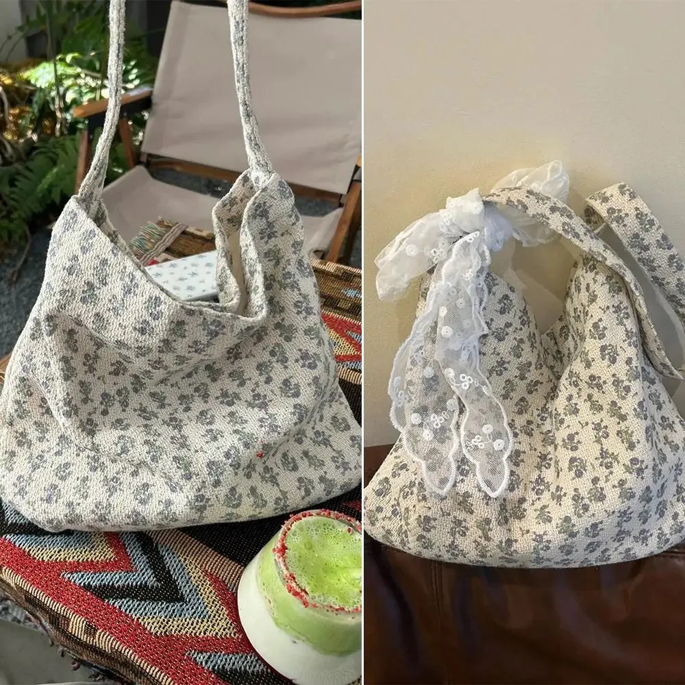 UAKISS  - Floral Shoulder Bag New Style Shopper Large Capacity Tote Bags with Silk Ribbon Women Bag Women