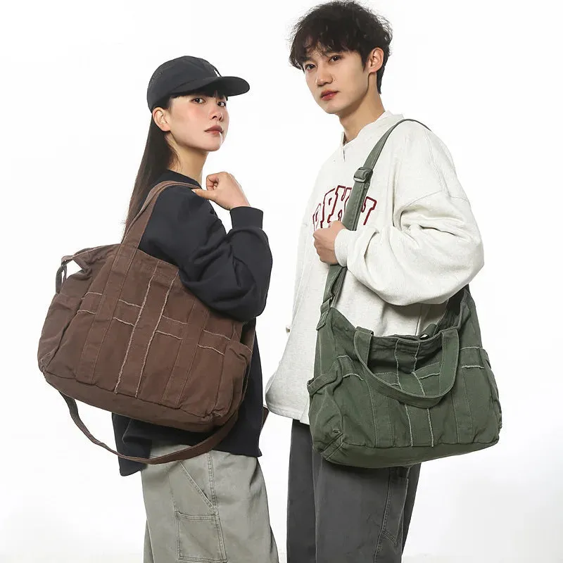 Uakiss Vintage All Match Students Canvas Bag Women Grunge Simple Shoulder Bag Men Casual Travel Handbags Crossbody Bags High-capacity