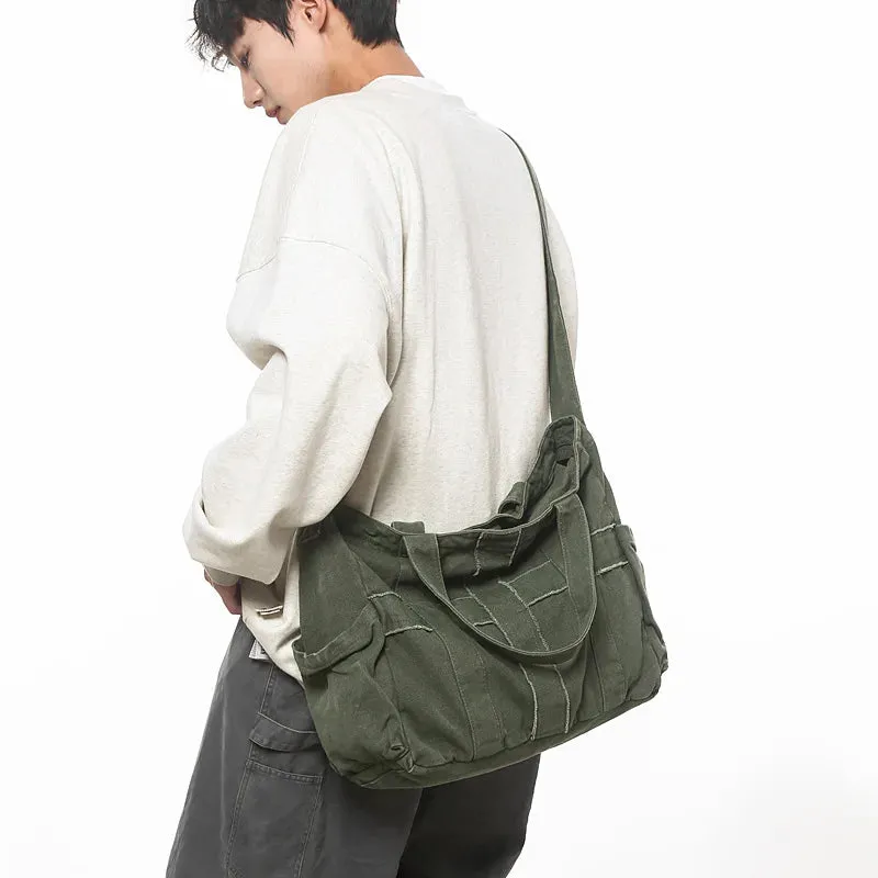 Uakiss Vintage All Match Students Canvas Bag Women Grunge Simple Shoulder Bag Men Casual Travel Handbags Crossbody Bags High-capacity