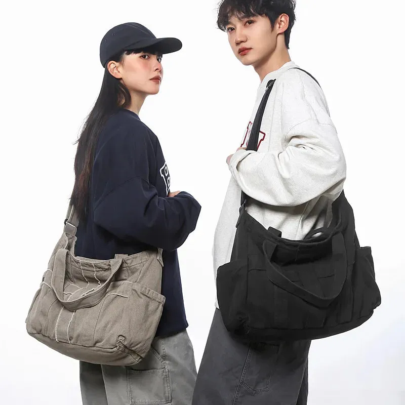 Uakiss Vintage All Match Students Canvas Bag Women Grunge Simple Shoulder Bag Men Casual Travel Handbags Crossbody Bags High-capacity
