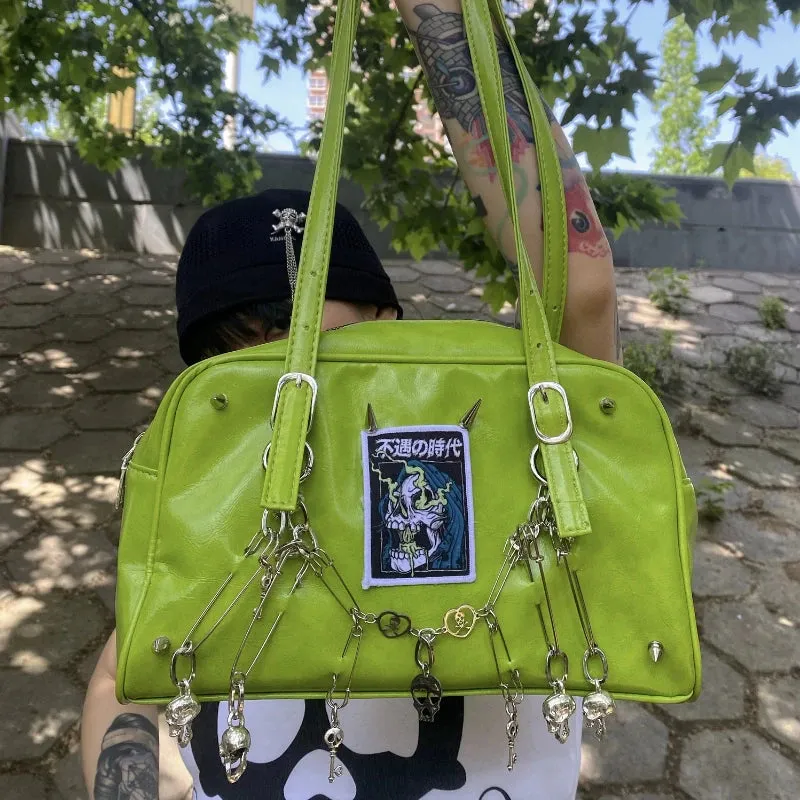 Uakiss Y2k Aesthetic Vintage Skull Chain Shoulder Bags Punk Gothic Harajuku Rivets Underarm Bag Personality Casual Retro Women Handbags