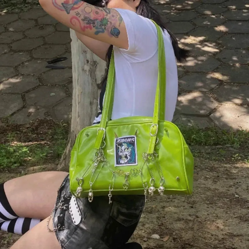 Uakiss Y2k Aesthetic Vintage Skull Chain Shoulder Bags Punk Gothic Harajuku Rivets Underarm Bag Personality Casual Retro Women Handbags